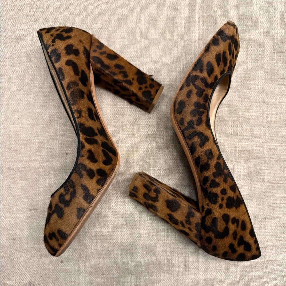 I,Crew Collection Calf Hair Leopard Print Block Heels (9)